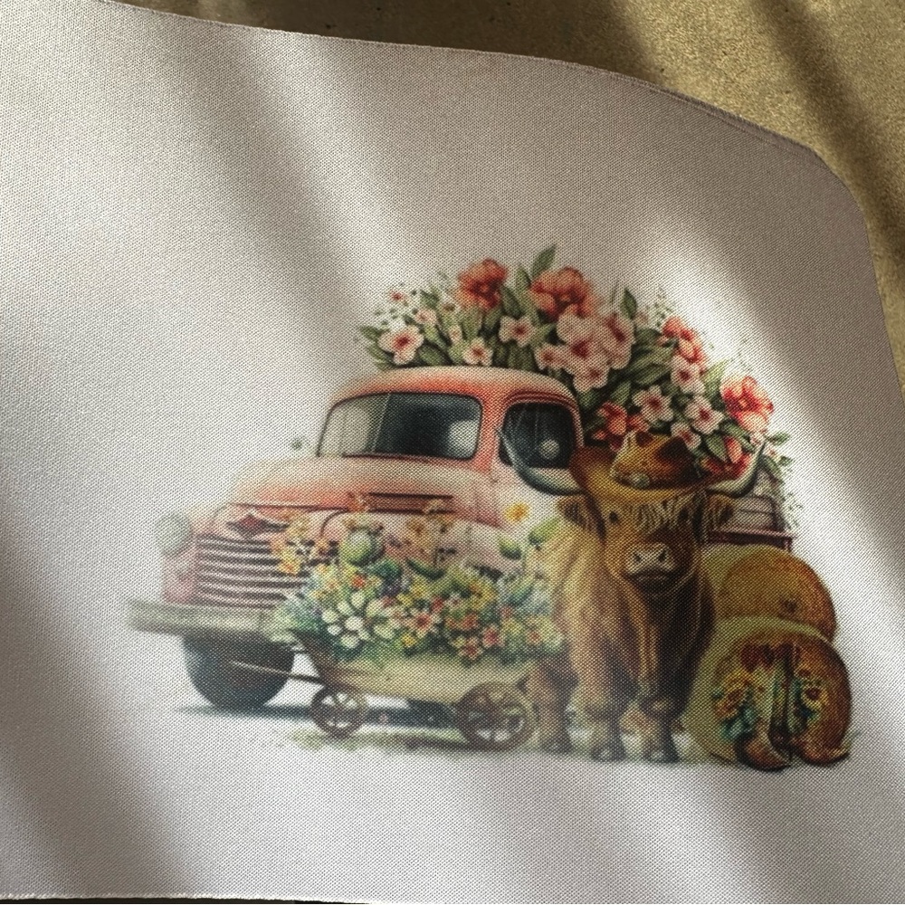 Floral Truck and Cow Print Mouse Pad